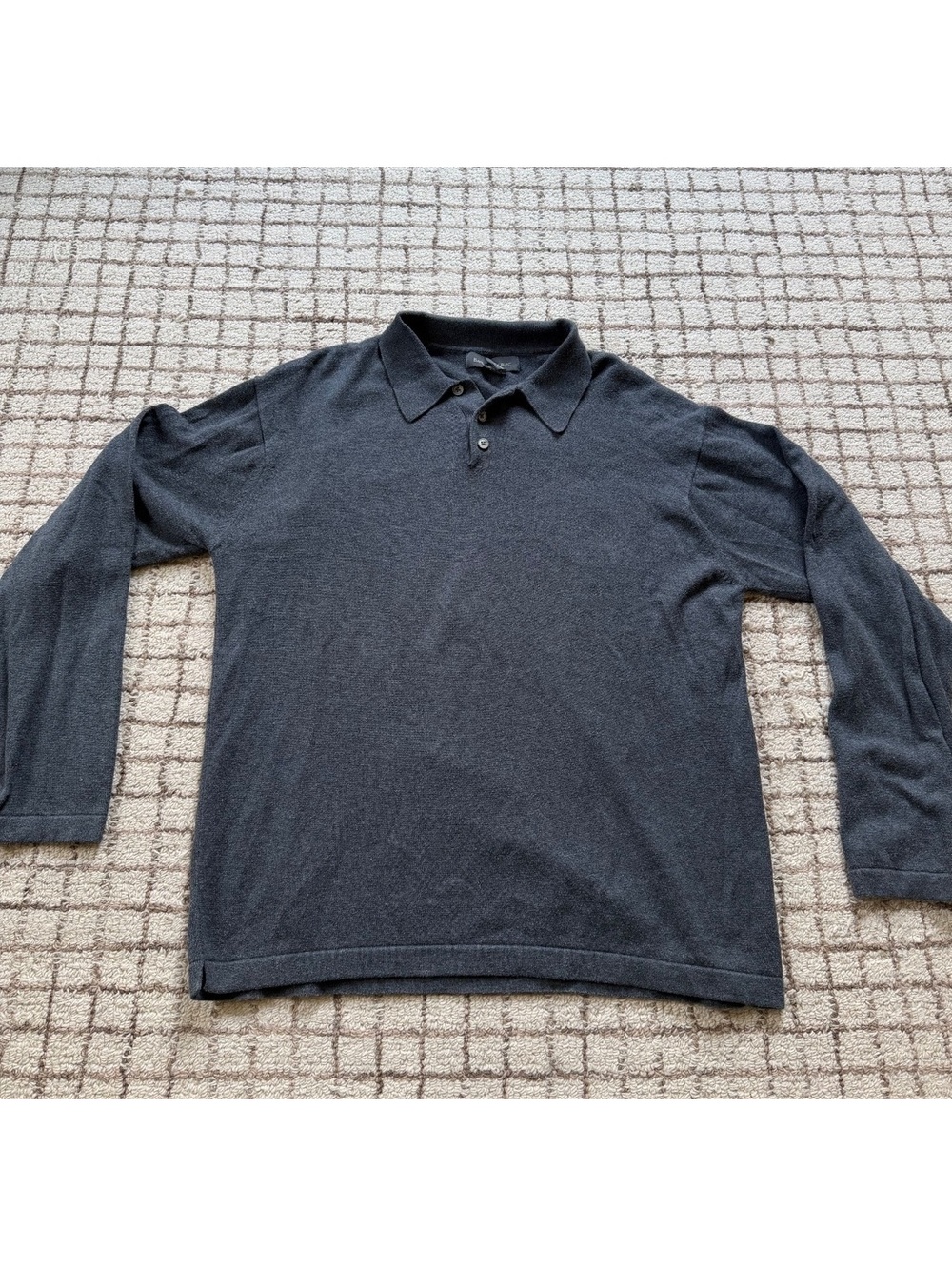 Mens Banana Republic cotton gray long sleeve polo preppy minimalist quiet luxury